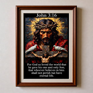 Póster Juan 3:16 Crucifixión Pasión de Cristo Paloma Blan