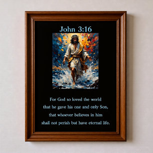 Póster Juan 3:16 Jesús caminando sobre el agua Mar tormen