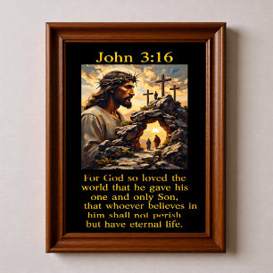 Póster Juan 3:16 Jesús Corona de Espinas Tumba Vacía Calv
