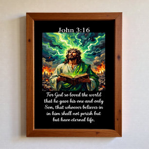 Póster Juan 3:16 Jesús Santa Biblia Apocalipsis Relámpago