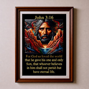 Póster Juan 3:16 Rostro de Jesús Cañón Río Amanecer