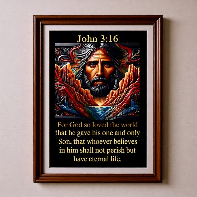 Póster Juan 3:16 Rostro de Jesús Cañón Río Amanecer (Subido por el creador)