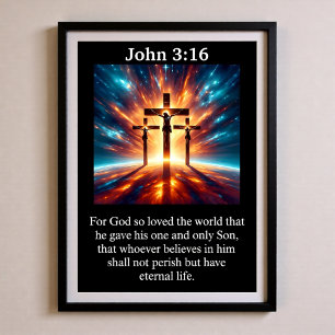 Póster Juan 3:16 Tres Cruces Nebulosa Cósmica Crucifixión