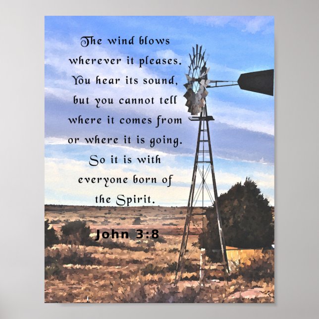 Póster Juan 3:8, versículo de la Biblia (Frente)