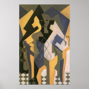 Póster Juan Gris - Harlequin con mesa