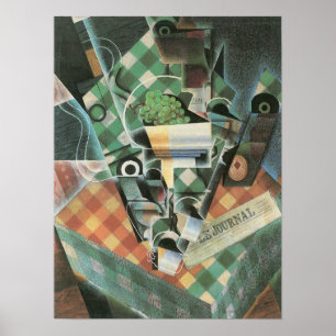 Póster Juan Gris - todavía vida con el mantel comprobado