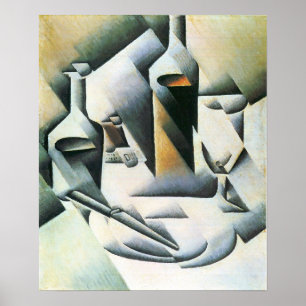 Póster Juan Gris - todavía vida con las botellas y los