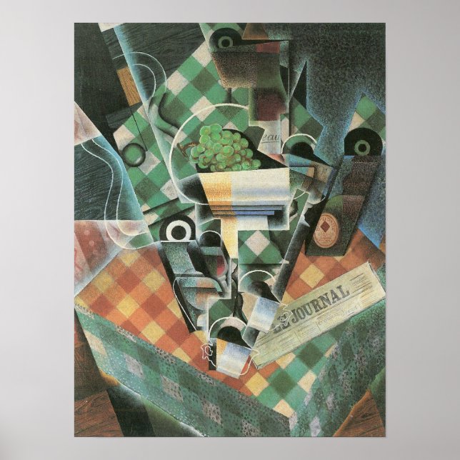 Póster Juan Gris - Vida fija con mantel a cuadros (Frente)