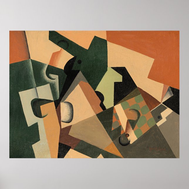 Póster Juan Gris - Vidrio y damero, (Frente)