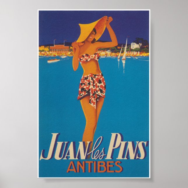 Póster Juan Les Pins Antibes Francia Viajes de época (Frente)