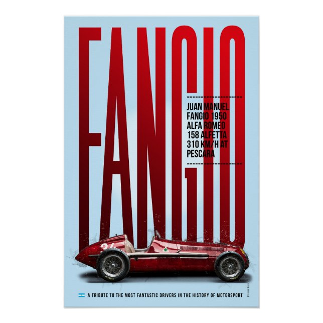 Póster Juan Manuel Fangio Tribute Alfa 158 (Anverso)