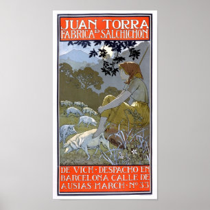Póster Juan Torra Fabrica Salchicon Anuncio francés vinta