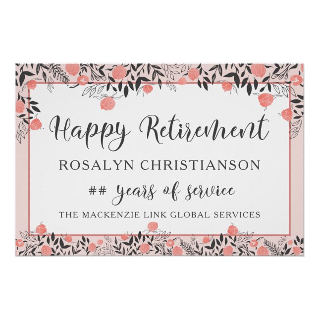 Póster Jubilación CUALQUIER año Rosa Oro Rubor Floral ros (Anverso)