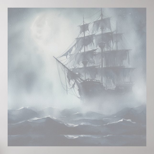 Póster Jubilación de Barco Pirata Gris, Niebla Gris (Frente)