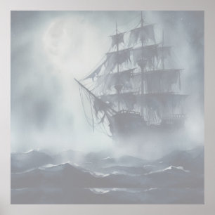 Póster Jubilación de Barco Pirata Gris, Niebla Gris