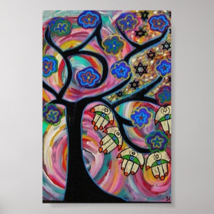 Póster Judaica Hamsa Tree Of Life Sunset Poster