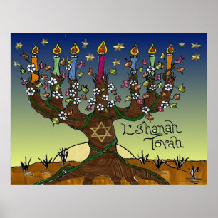 Póster Judaica L'shanah Tovah Tree Of Life Print Poster