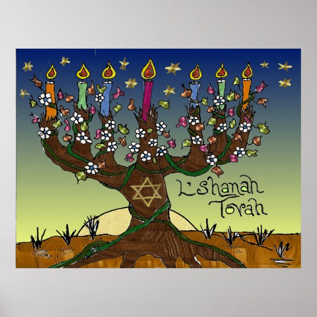 Póster Judaica L'shanah Tovah Tree Of Life Print Poster (Frente)