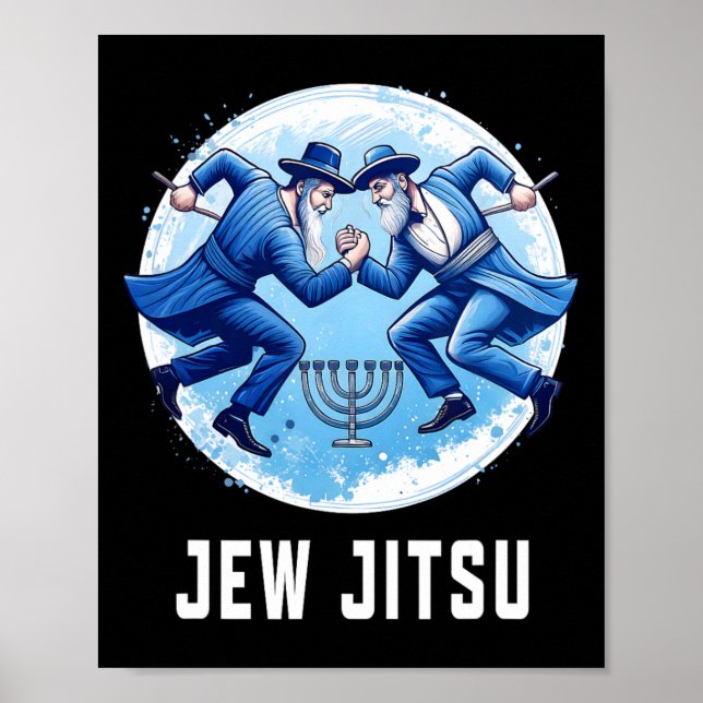 Póster Judío judío Jitsu Funny Hanukkah Rabbi Karate Chan (Frente)