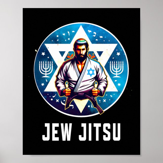Póster Judío judío Jitsu Funny Hanukkah Rabbi Karate Chan (Frente)