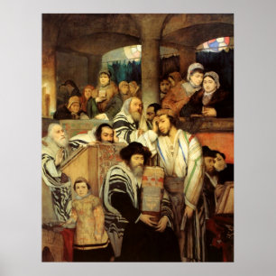 Póster Judíos rezando en la sinagoga de Yom Kippur