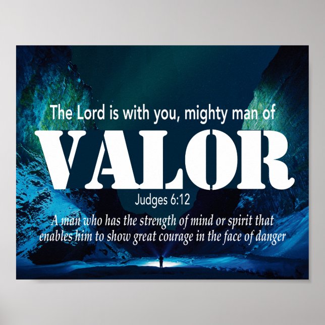 Póster Jueces 6:12 VALOR Hombre poderoso cristiano (Frente)