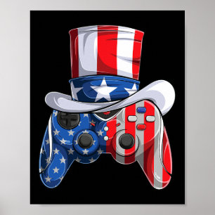 Póster Juego 4 De Julio Controlador Bandera Estadounidens
