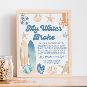 Póster Juego Beach Baby Shower My Water Broke