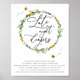 Póster Juego de Abejas Baby Shower Late Night Diapers.