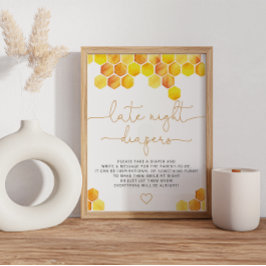 Póster Juego de Abejas Baby Shower Late Night Diapers. Pó