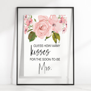 Póster Juego de Adivina Cuántos Besos con Rosas Florales