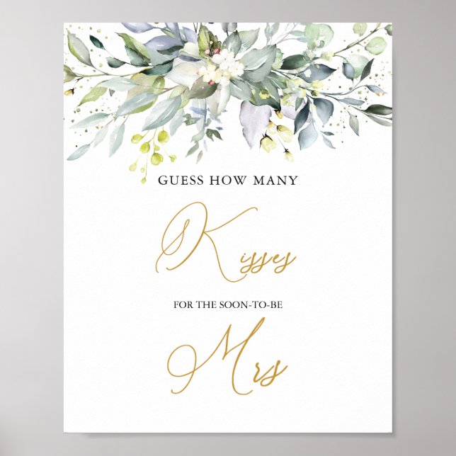 Póster Juego de Adivina Cuántos Besos con Verde Eucalipto (Frente)