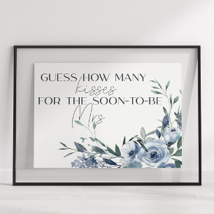 Póster Juego de Adivina Cuántos Besos de Flores Azules Po