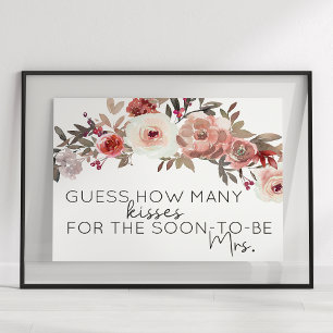 Póster Juego de Adivina Cuántos Besos de Rosas Florales c