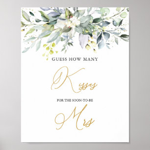 Póster Juego de Adivina Cuántos Besos de Verde Eucalipto 