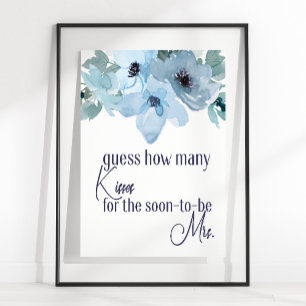 Póster Juego de Adivina Cuántos Besos Flor de Rosa Azul P