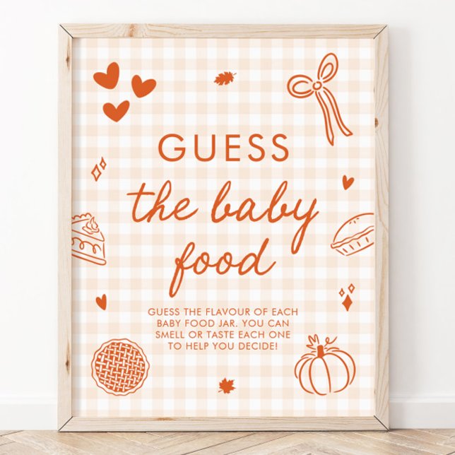 Póster Juego de Adivina la Comida para Bebé Fall Gingham  (Fall Gingham Cutie Pie Guess the Baby Food Game Sign)