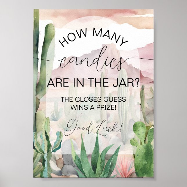 Póster Juego de Adivinación de Boho Desert Cactus Baby Sh (Frente)