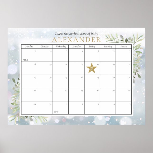 Póster Juego de adivinanza de la fecha de parto para baby (Frente)