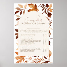Póster Juego de adivinanza de quién para baby shower de O