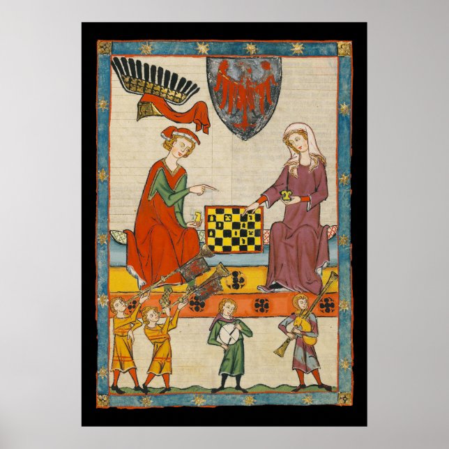 Póster Juego de Ajedrez Codex Manesse siglo XIV (Frente)