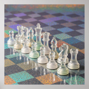Póster Juego de Ajedrez de Vidrio Tablero de Ajedrez Refl