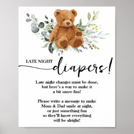 Póster Juego de Baby Shower Bear Greenerenery Late Night 