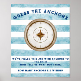 Póster Juego de Baby Shower Blue Nautical Sailor Watercol