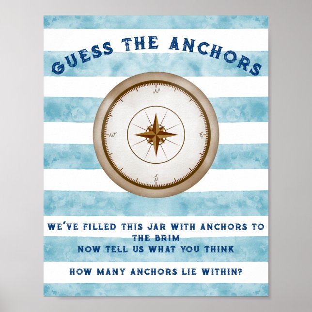 Póster Juego de Baby Shower Blue Nautical Sailor Watercol (Frente)