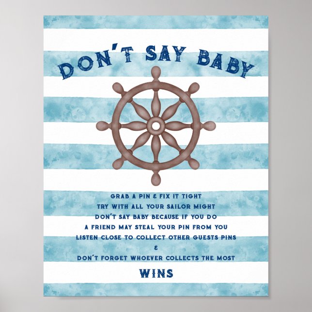 Póster Juego de Baby Shower Blue Nautical Sailor Watercol (Frente)
