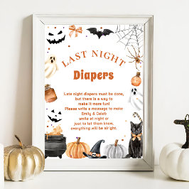 Póster Juego de Baby Shower Boo Cute "Late Night Diapers"