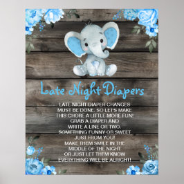 Póster Juego de Baby Shower Boy Elephant Late Night Diape
