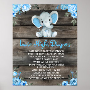 Póster Juego de Baby Shower Boy Elephant Late Night Diape