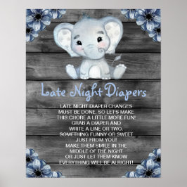 Póster Juego de Baby Shower Boy Elephant Late Night Diape